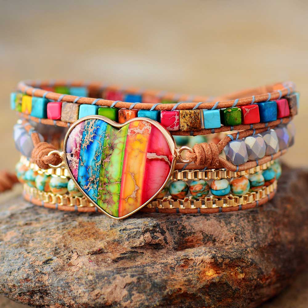 Rainbow Heart Crystal Wrap Bracelet