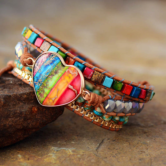 Rainbow Heart Crystal Wrap Bracelet