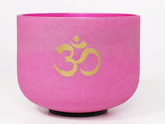 OM Symbol Pink Frosted Quartz Crystal Singing Bowl