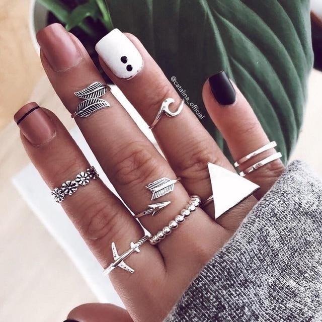 Triangle & Feather Ring Set - SoulShyne Products