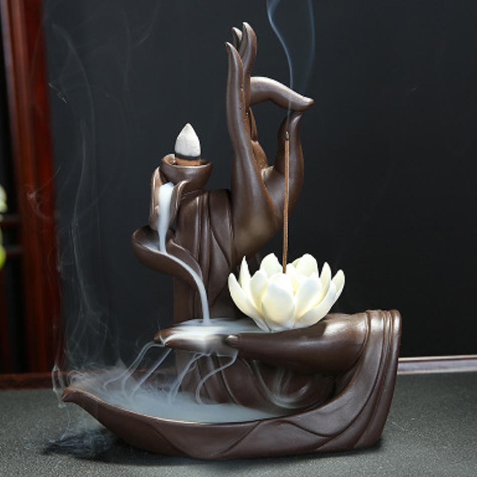 Buddha Hand & Lotus Backflow Incense Burner
