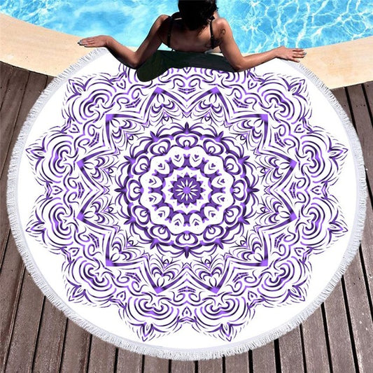 Purple Mandala Round Microfiber Towel, Throw, & Tapestry