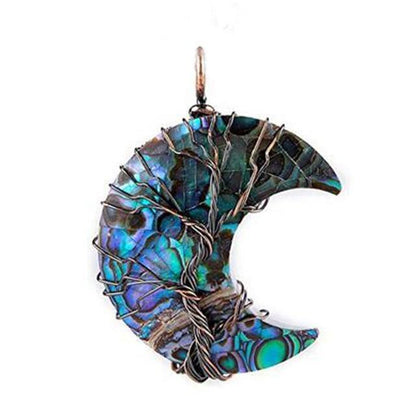 Crescent Moon Abalone Seashell Wire Wrapped Pendant - SoulShyne Products