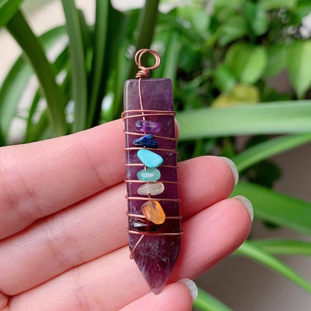 Chakra Wrapped Crystal Pendant