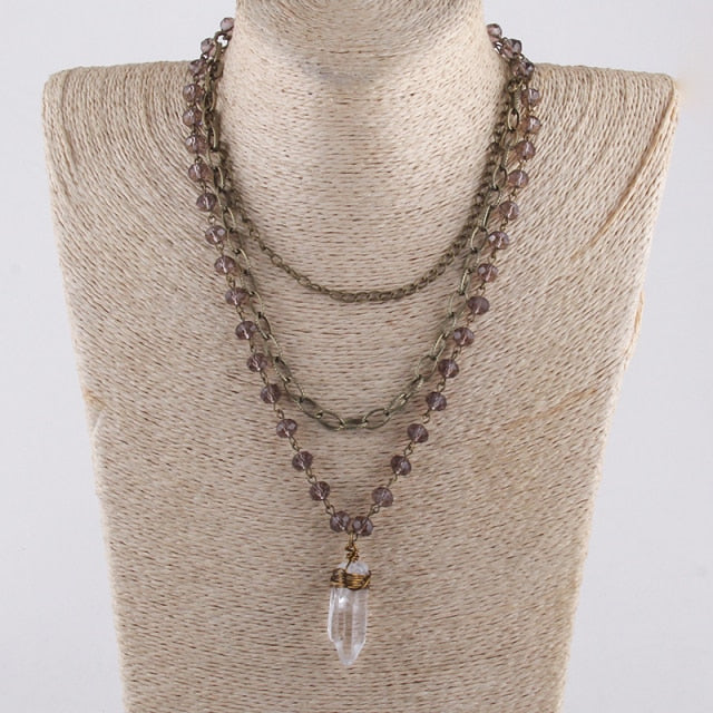 Quartz Crystal Rosary Layered Necklace