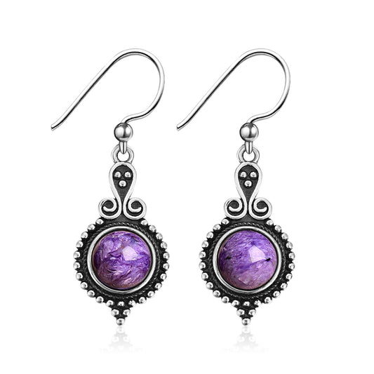 Charoite Stone Drop Earrings