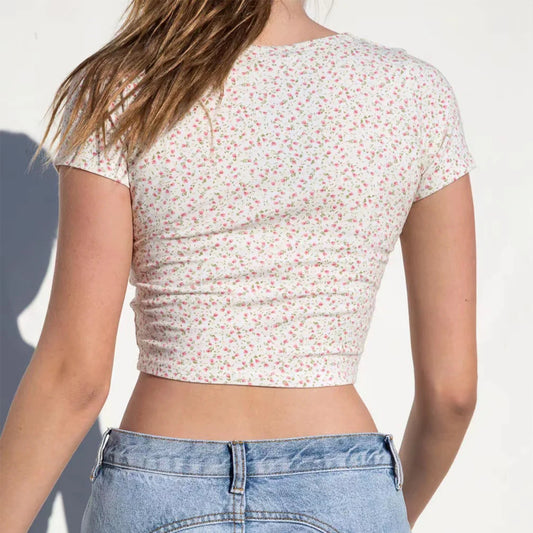 Floral V-neck Crop Top Tee