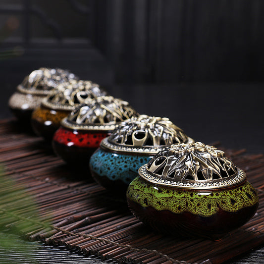 Antiqued Copper & Ceramic Incense Burner