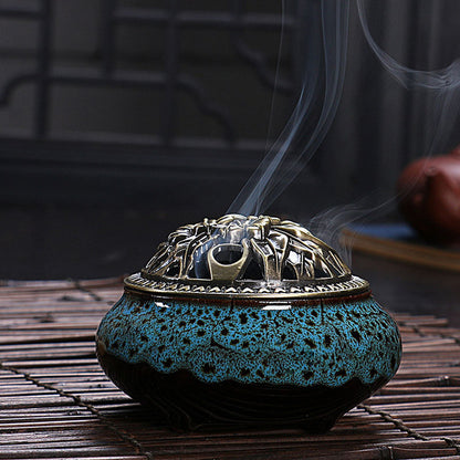 Antiqued Copper & Ceramic Incense Burner