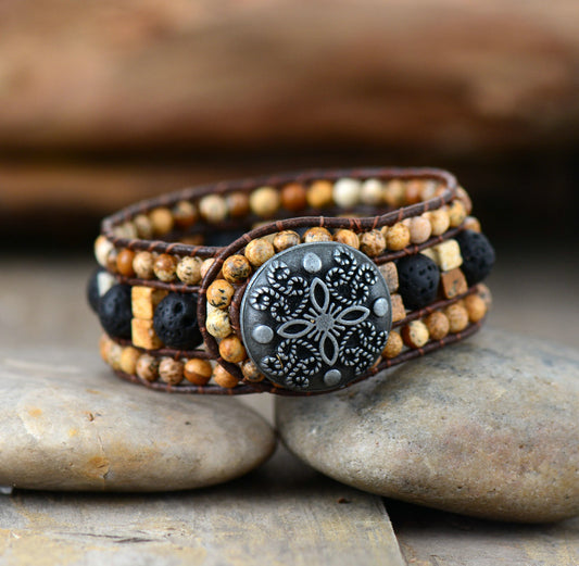 Jasper & Lava Stone Wrap Bracelet