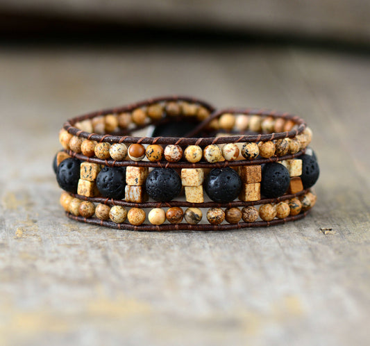 Jasper & Lava Stone Wrap Bracelet