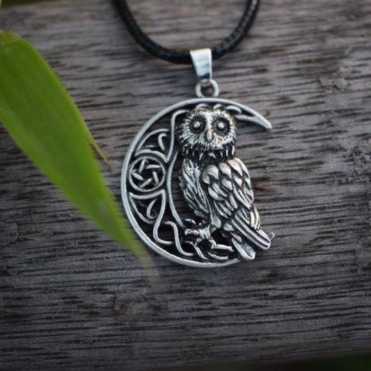 Owl & Crescent Moon Necklace