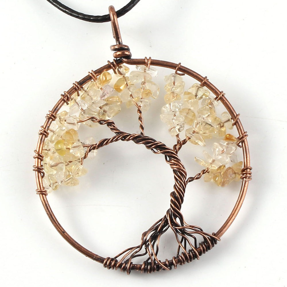 Tree Of Life Crystal & Copper Pendant Necklace