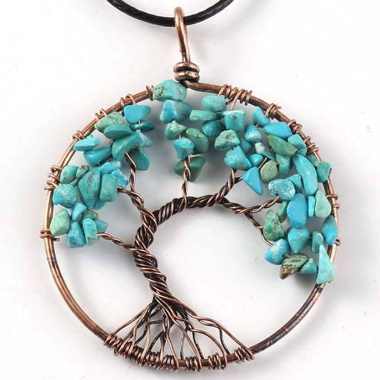 Tree Of Life Crystal & Copper Pendant Necklace