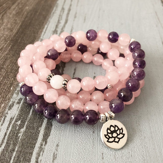 Rose Quartz & Amethyst Mala Bracelet