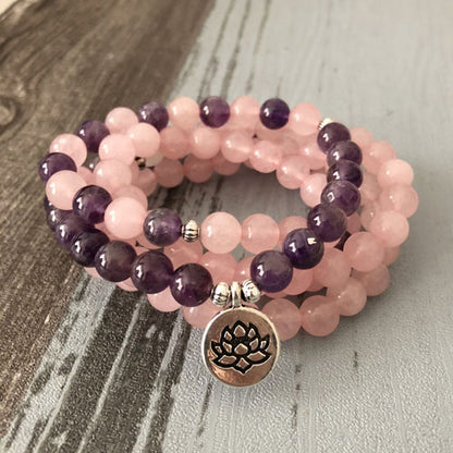 Rose Quartz & Amethyst Mala Bracelet