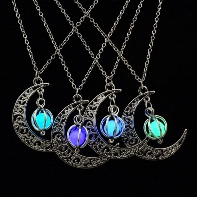 Glowing Orb & Crescent Moon Necklace