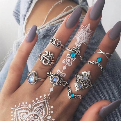 Lotus & OM Opalite Ring Set