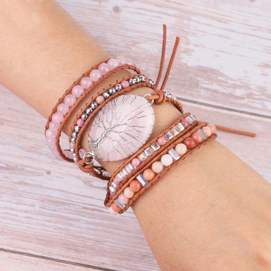 Rose Quartz Tree of Life Wrap Bracelet - SoulShyne Products