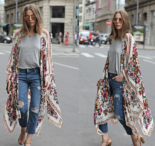 Floral Print Boho Chiffon Kimono Cardigan - SoulShyne Products