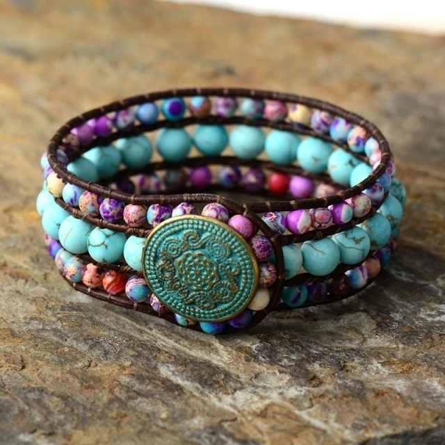 Turquoise & Jasper Stone Wrap Bracelet - SoulShyne Products